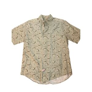 Woolrich Shirt Sz m Green Fishing Lures Hooks Button Down Short Sleeve Coastal